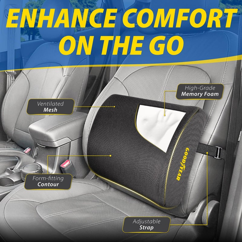 Goodyear Ergonomic Lumbar Support Pillow for Office Chair, Gaming Chair, or Car, Memory Foam Cushion with Ventilated Mesh and Adjustable Strap for Long Lasting Comfort - Image 3